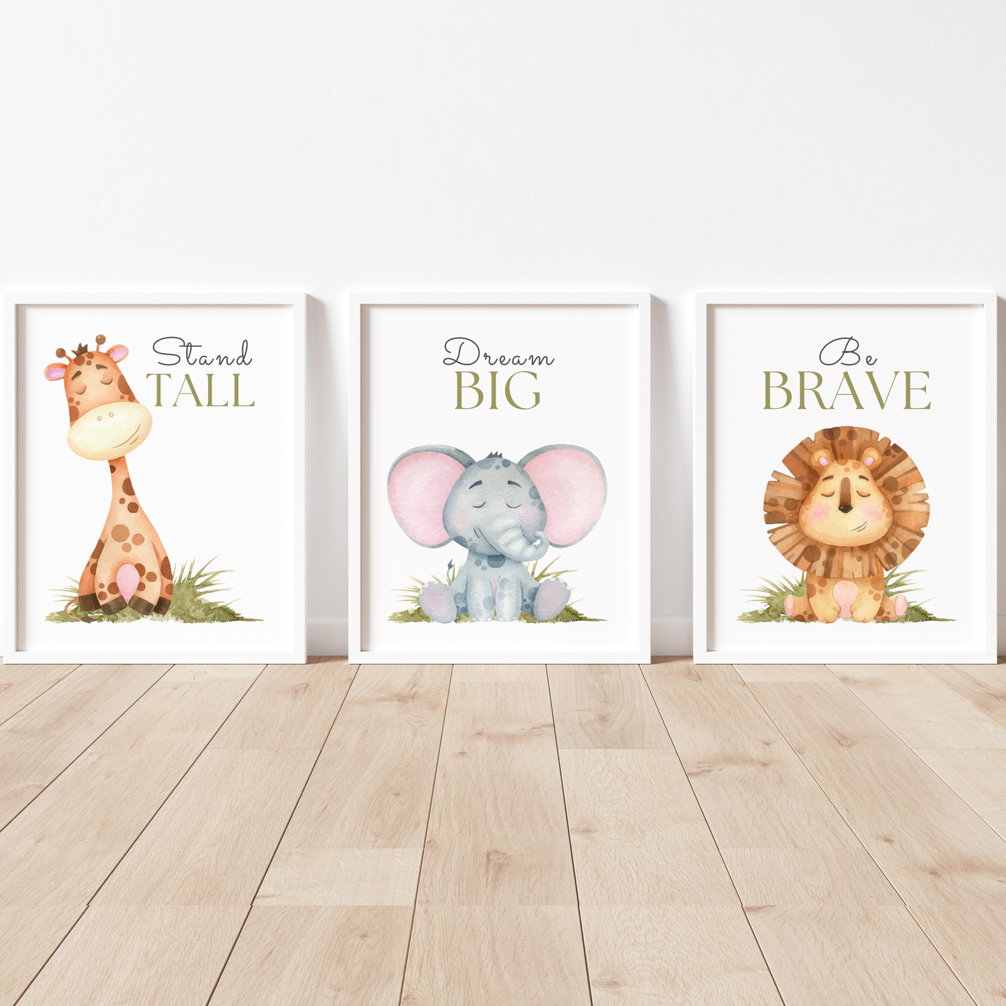 Safari Animals Print Set of 3 - Lion, Elephant, and Giraffe