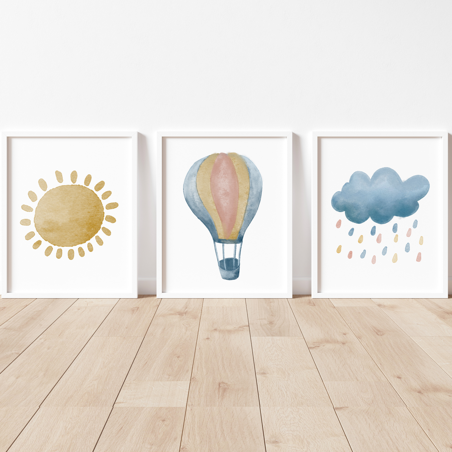 Hot Air Balloon, Cloud, and Sun Print Set of 3