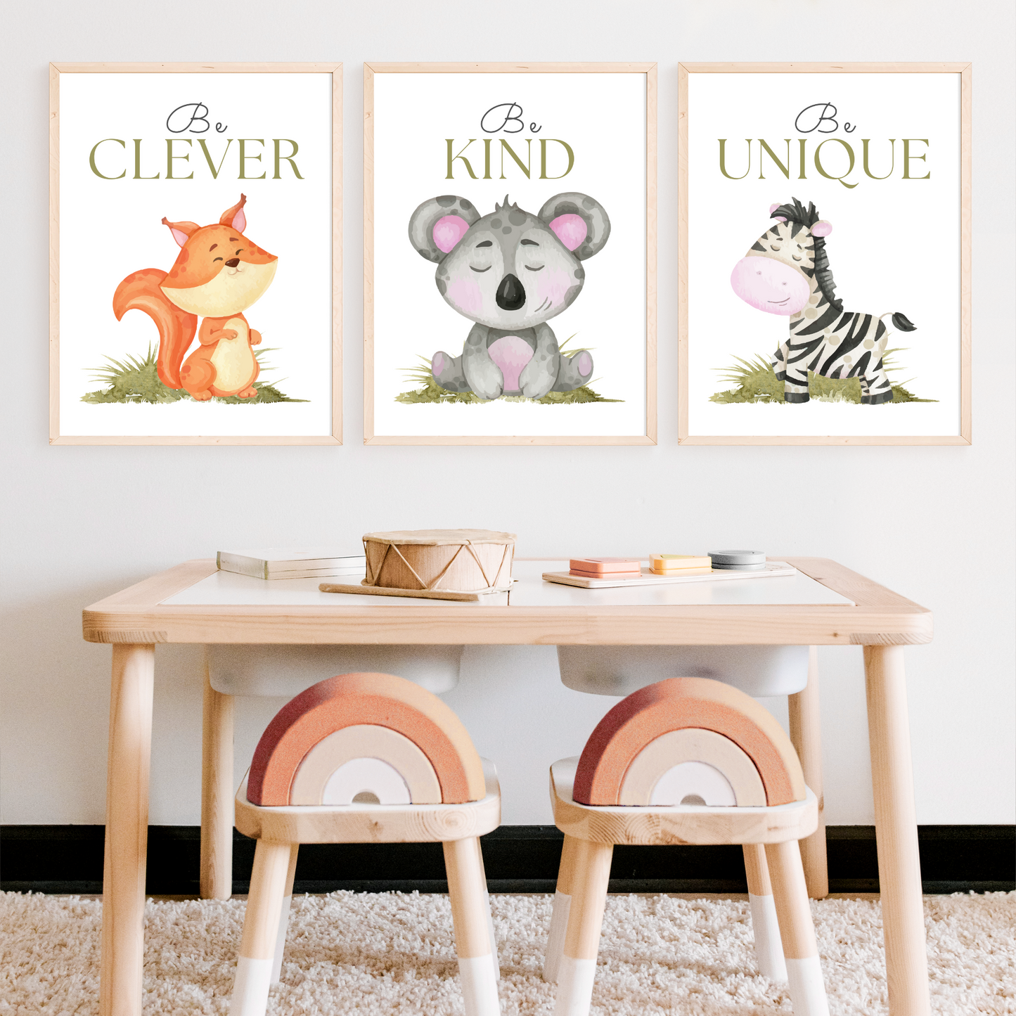 Safari Animals Print Set of 3 - Fox, Koala, and Zebra