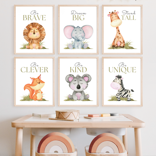 Safari Animals Print Set of 6