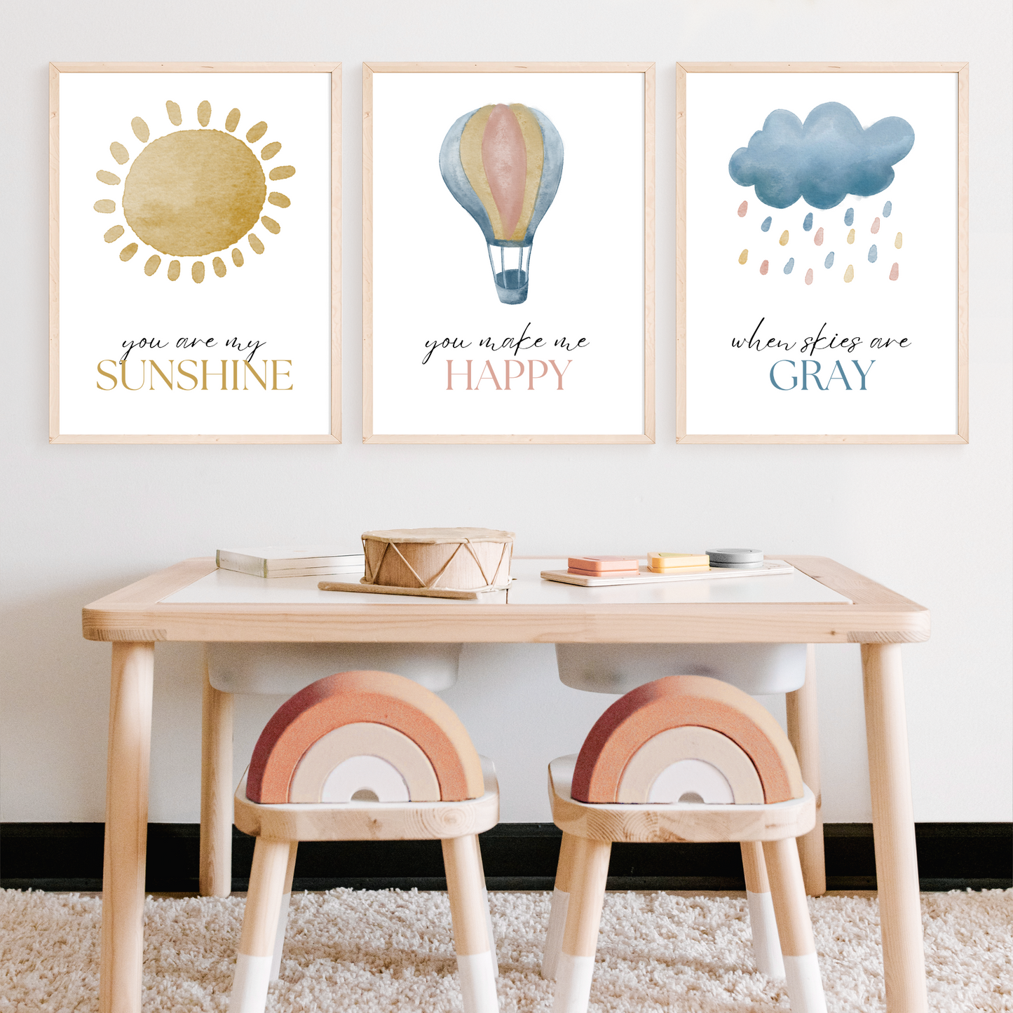 You Are My Sunshine, Hot Air Balloon Print Set of 3