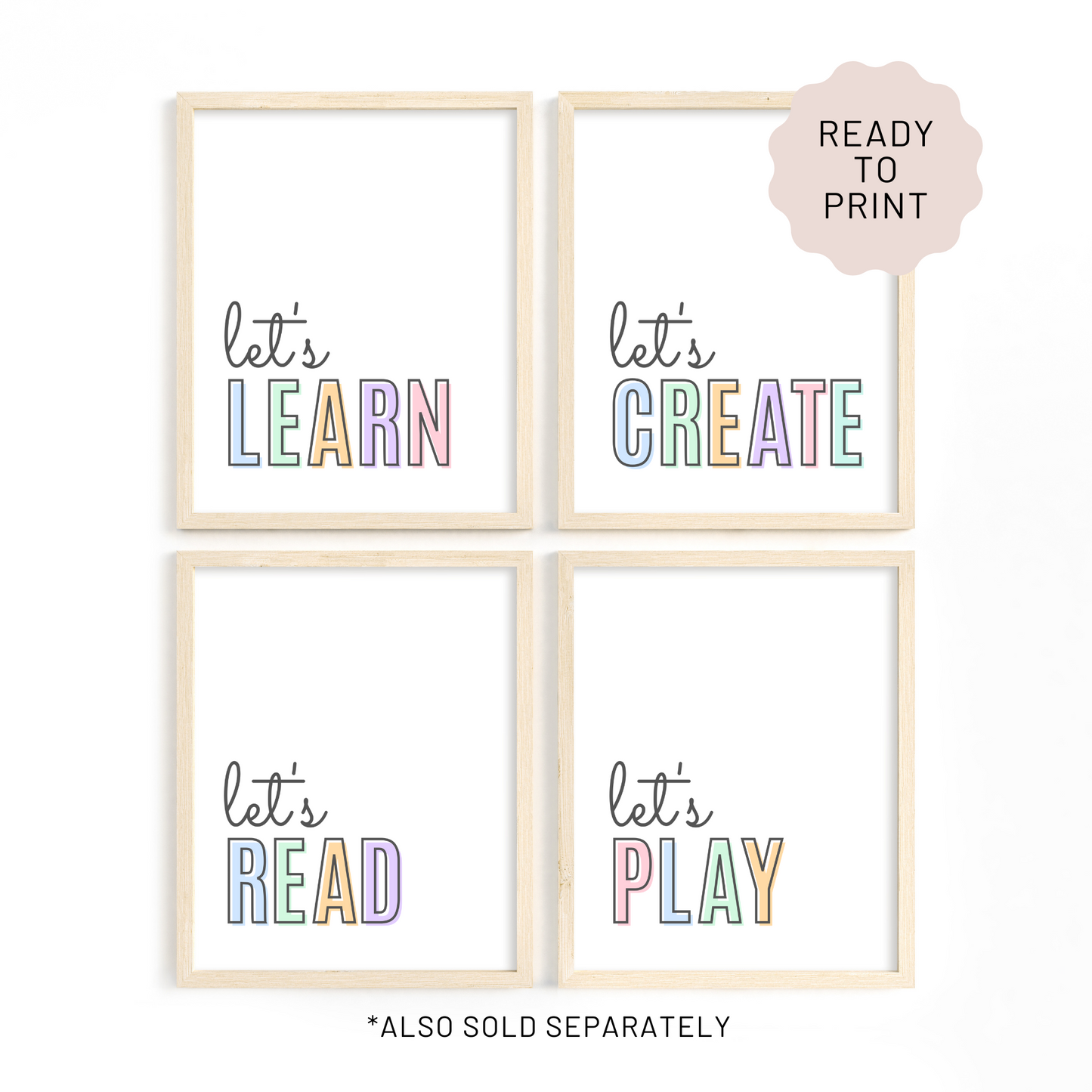 Learn, Create, Read, Play Print Set of 4 - Pastel