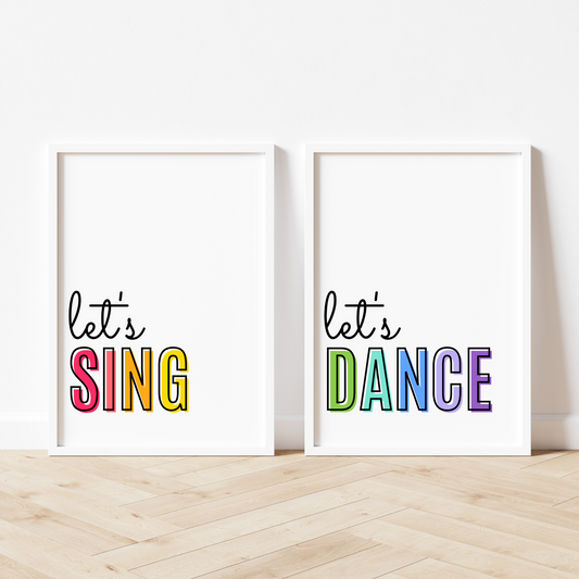 Let's Sing, Let's Dance Print Set of 2 - Rainbow