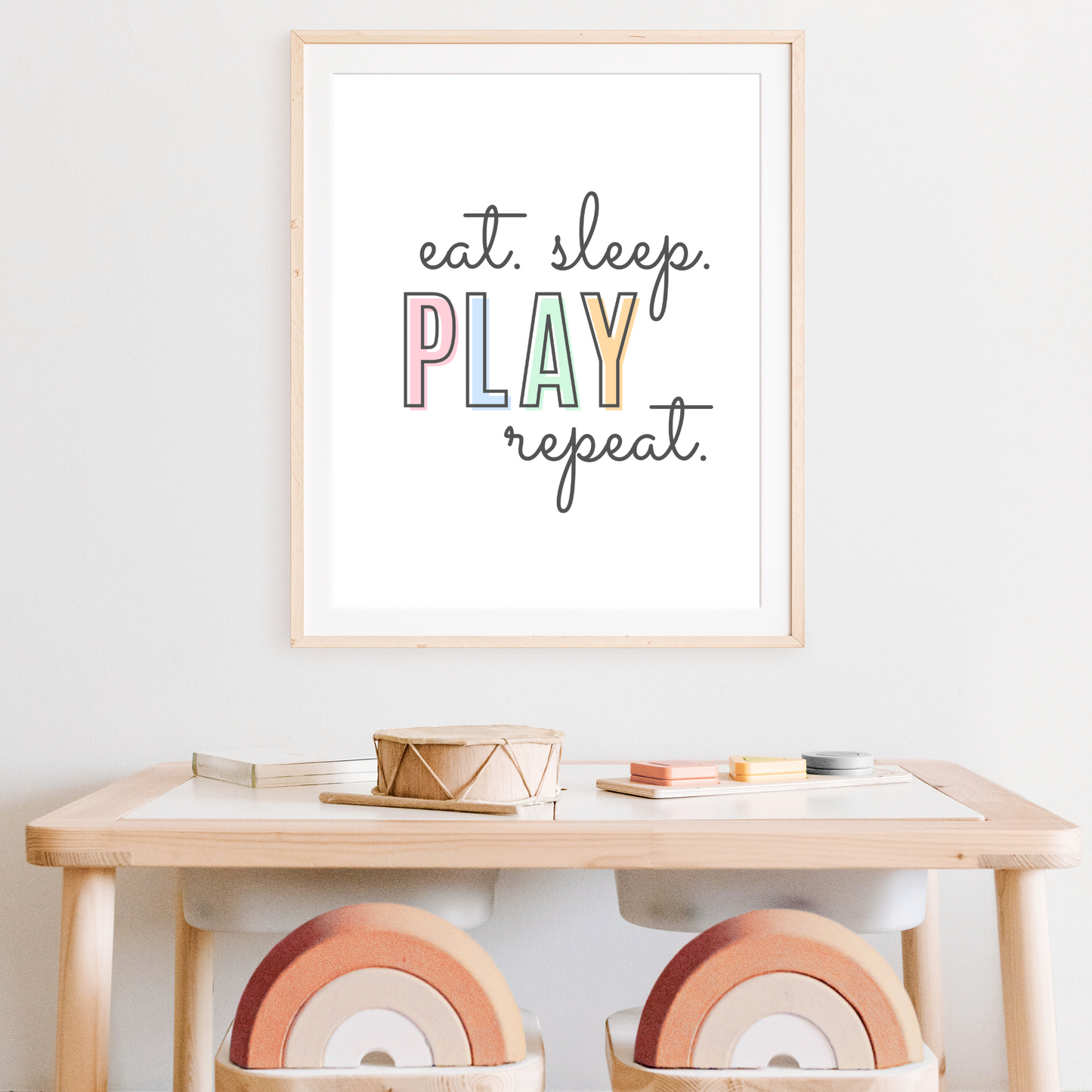 Eat, Sleep, Play, Repeat Print - Pastel