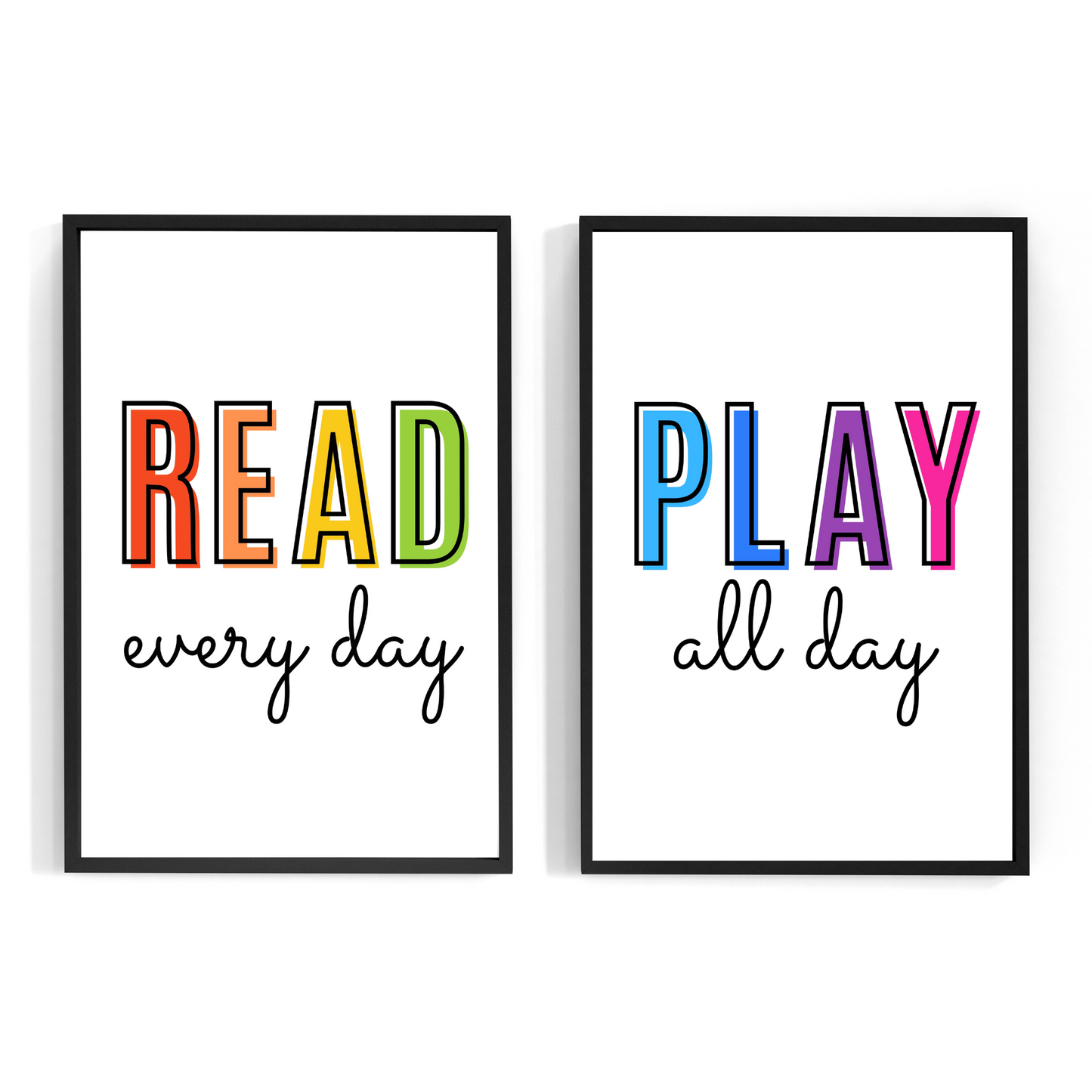 Read Every Day, Play All Day Print Set of 2 - Rainbow