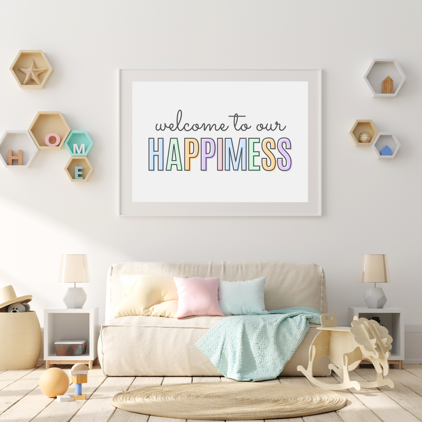 Welcome To Our Happimess Print - Pastel