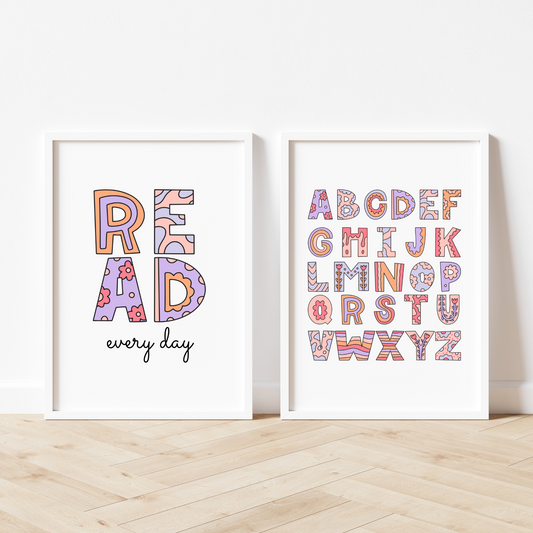 Leer todos los días Boho Alphabet Print Set de 2