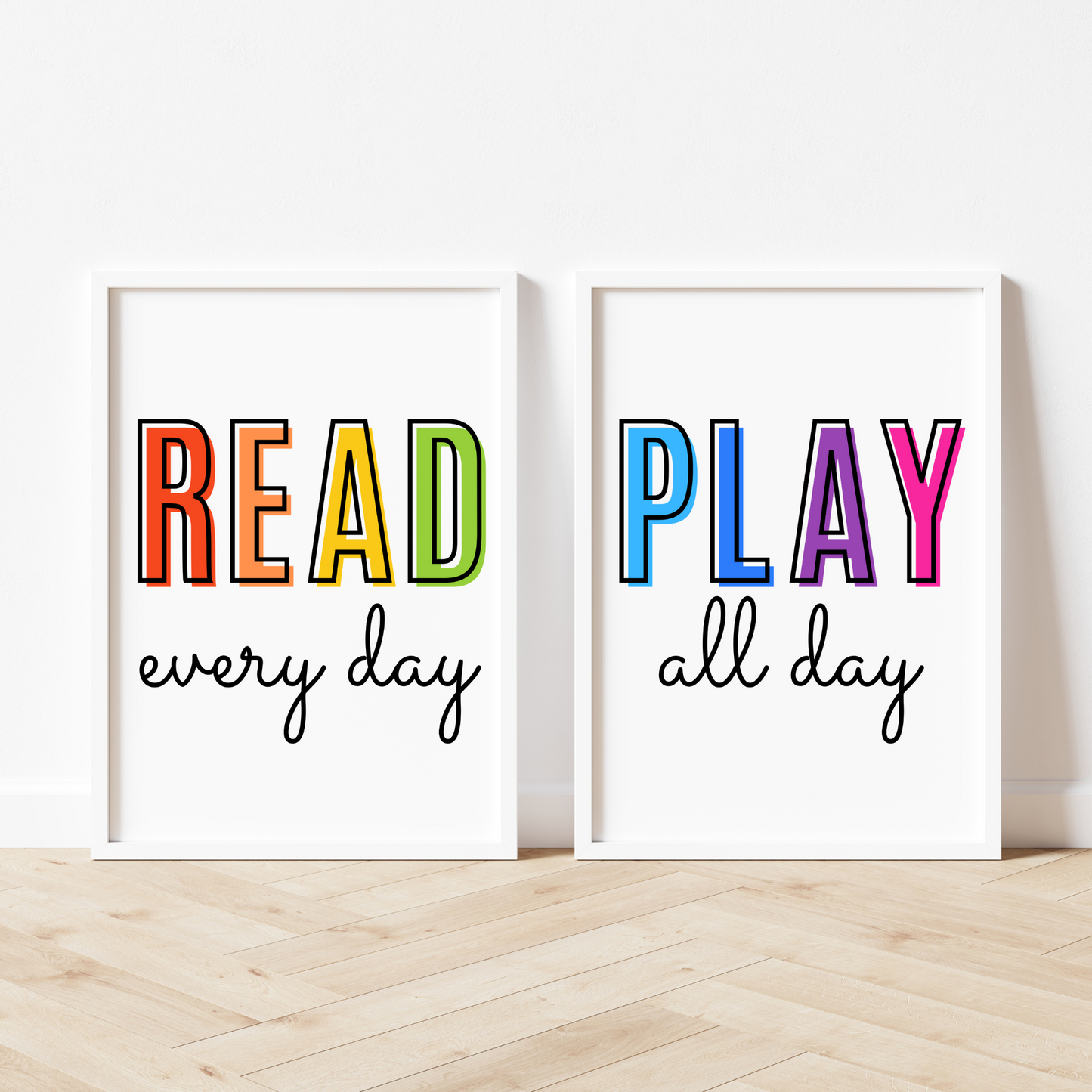 Read Every Day, Play All Day Print Set of 2 - Rainbow