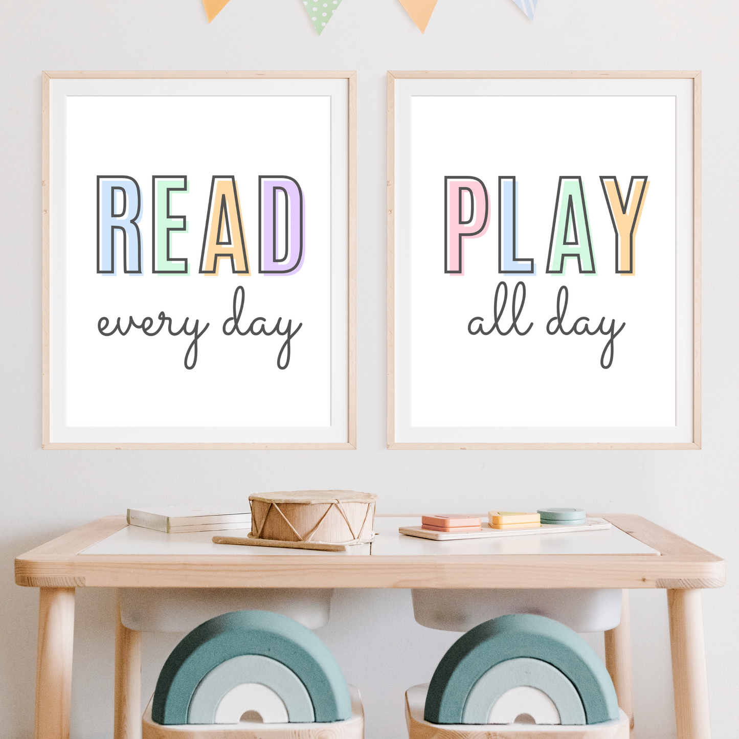 Read Every Day, Play All Day Print Set of 2 - Pastel