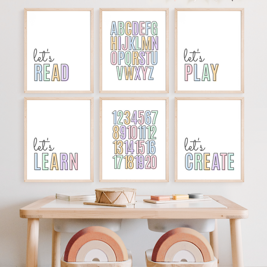 Educational Playroom Print Set of 6 - Pastel