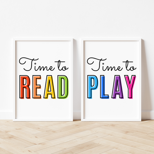 Time To Read, Time To Play Print Set of 2 - Rainbow