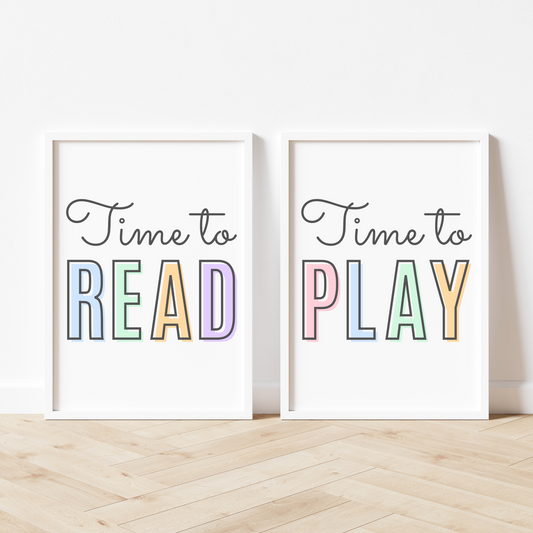 Time To Read, Time To Play Print Set of 2 - Pastel